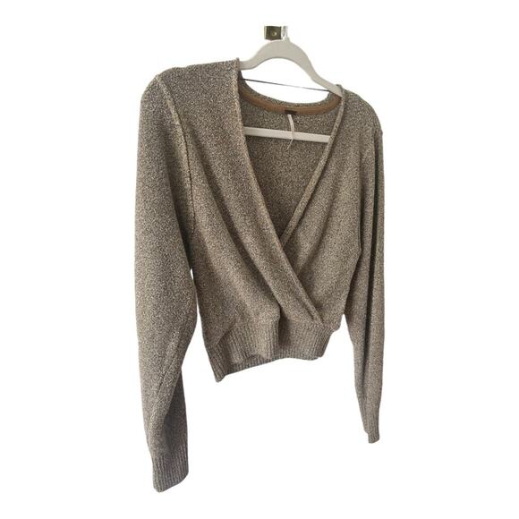 Free People Going For Gold Sweater Slouchy Faux Wrap Metallic Size Small - Picture 7 of 12